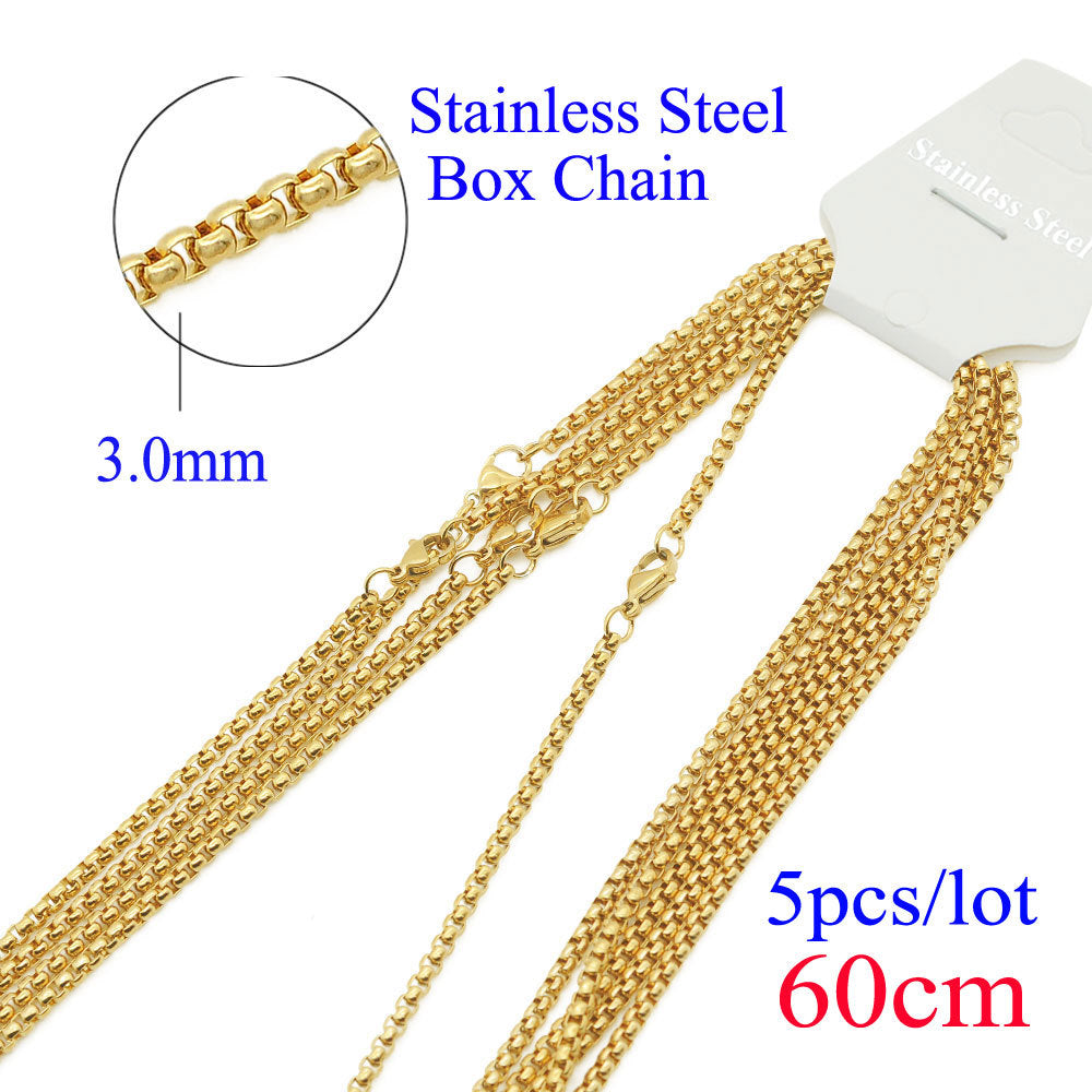 5 pieces/bag stainless steel box chain 3mm thick 60cm long