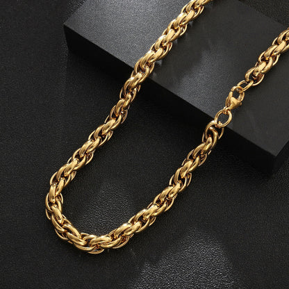 Hip Hop Cuban Chain Necklace Stainless Steel Gold