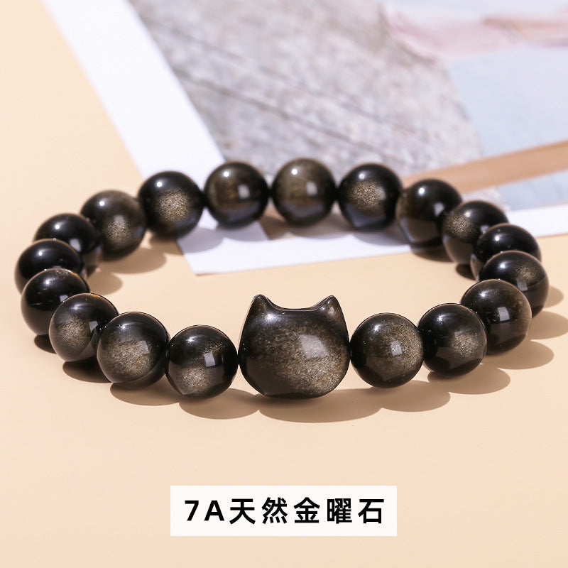 7A Natural Silver Obsidian Faceless Cat Bracelet