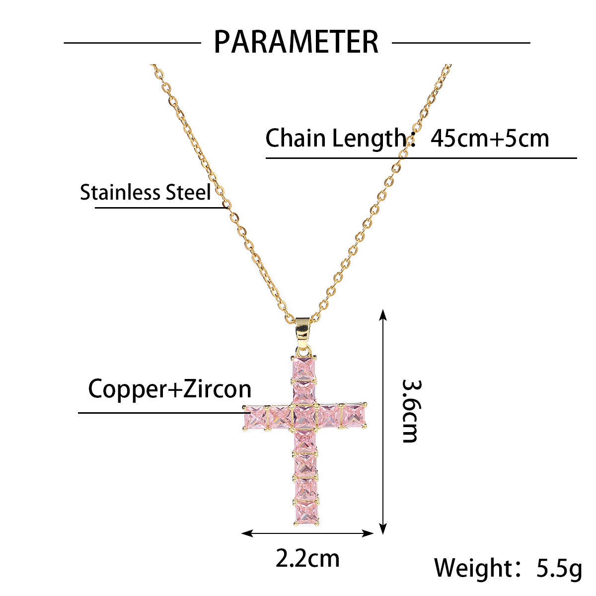 Cross pendant necklace full of diamonds square zircon