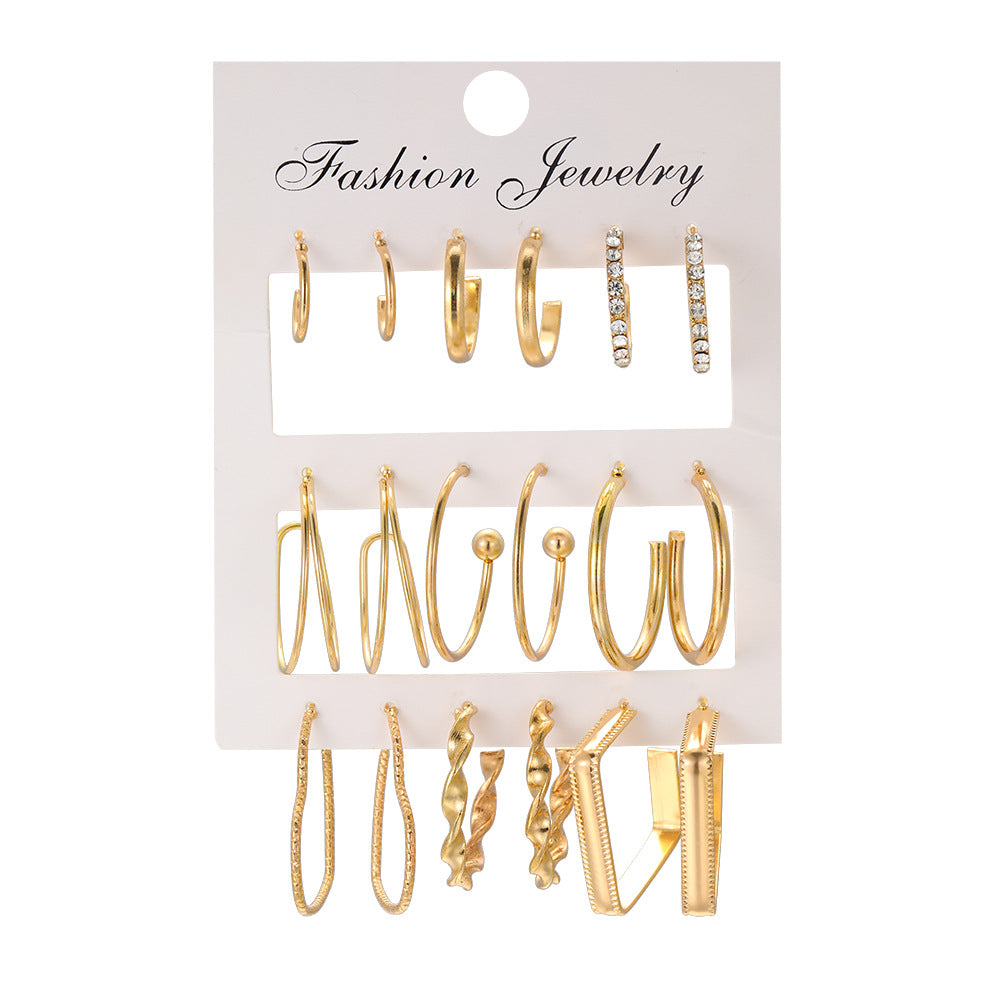 C-shaped earrings 9-piece set geometric twist