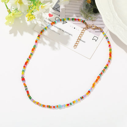 Handmade Beaded Colorful Rice Bead Necklace