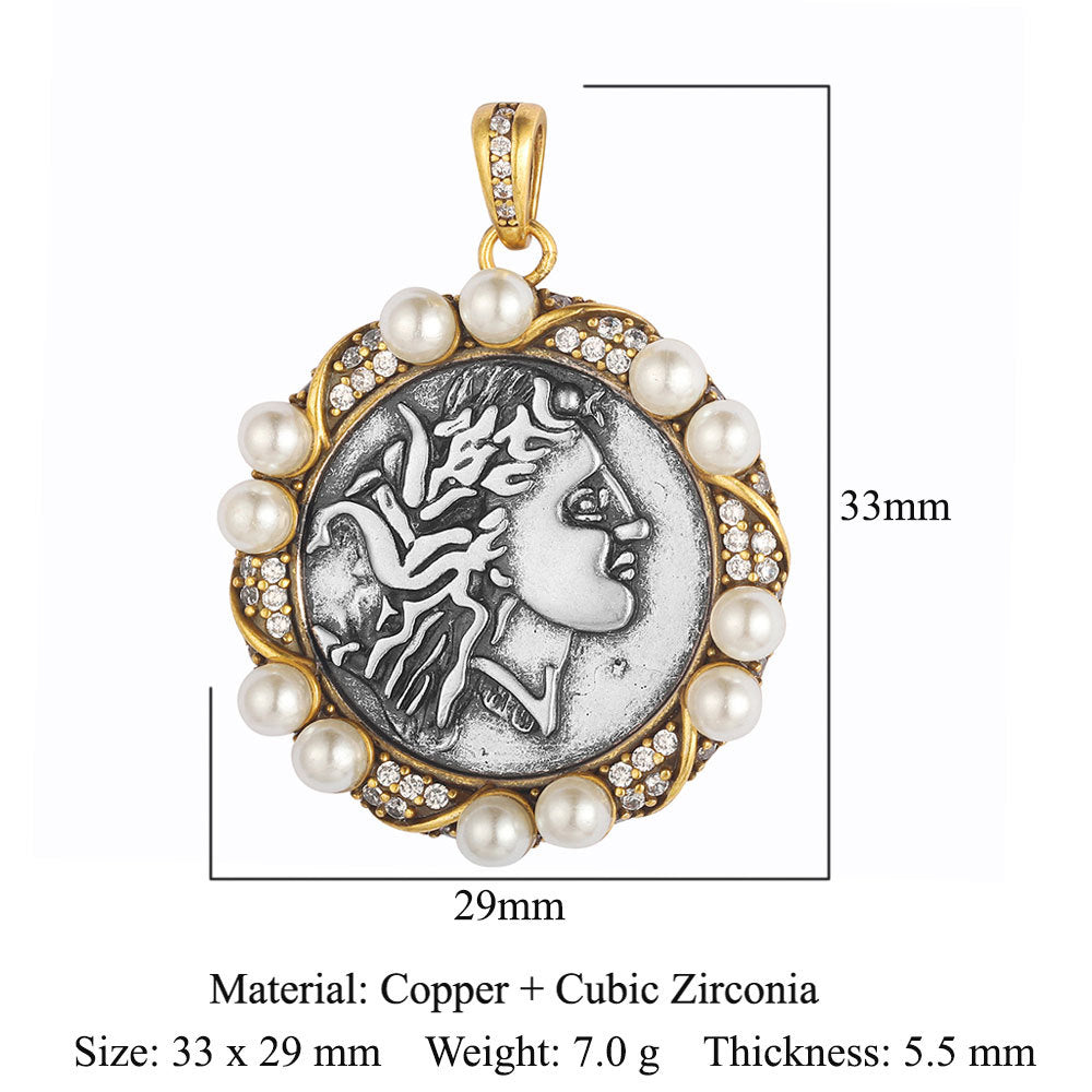 Copper zircon pendant ancient silver coin DIY accessories