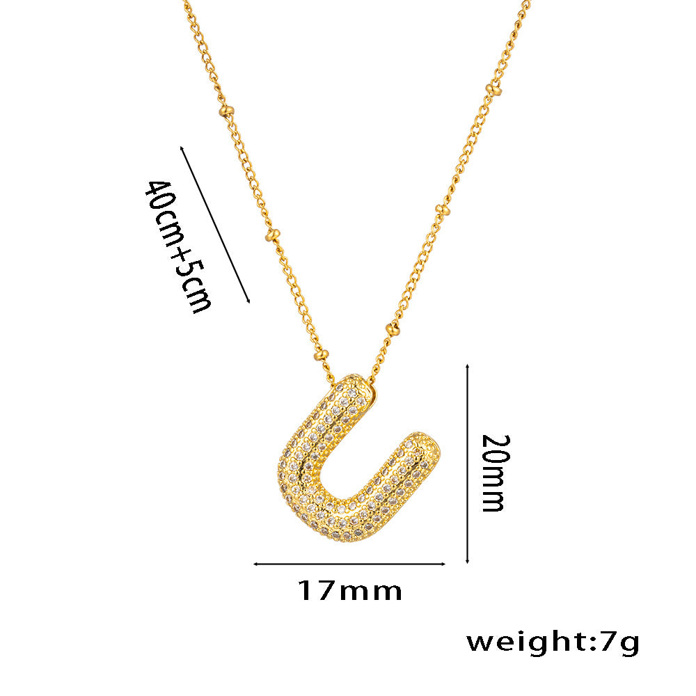 Hip-Hop Ice Sugar Zircon Quartz Letter Pendant American INS Fashion Necklace