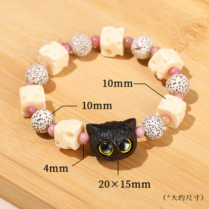 Star Moon Bodhi Sandalwood Cat Head Bracelet