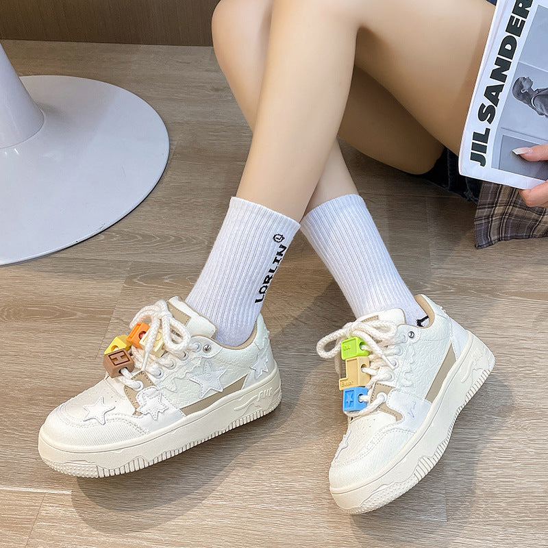 women's thick sole white casual shoes