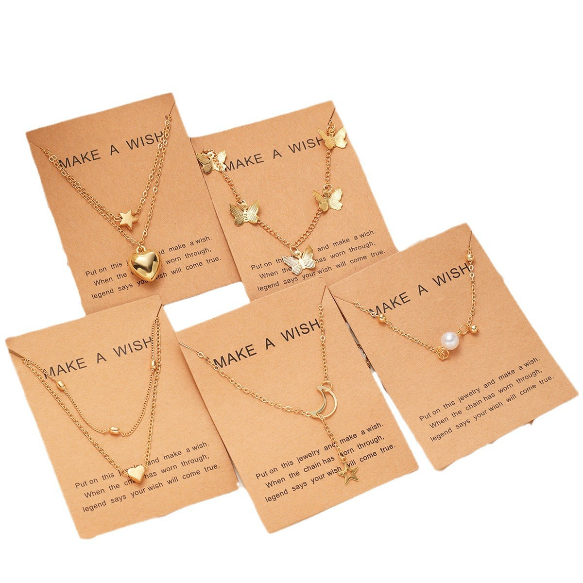 Gold Moon Star Butterfly Necklace 6-Piece Set