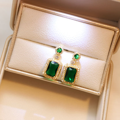 Emerald Zircon Pendant Necklace and Earrings Set for Women