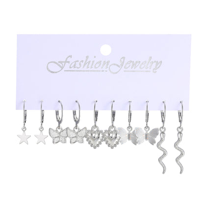 Five-pointed star moon earrings set 9 pairs