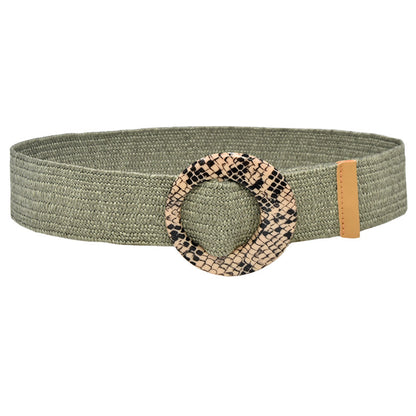 Wooden buckle grass woven wide women's belt