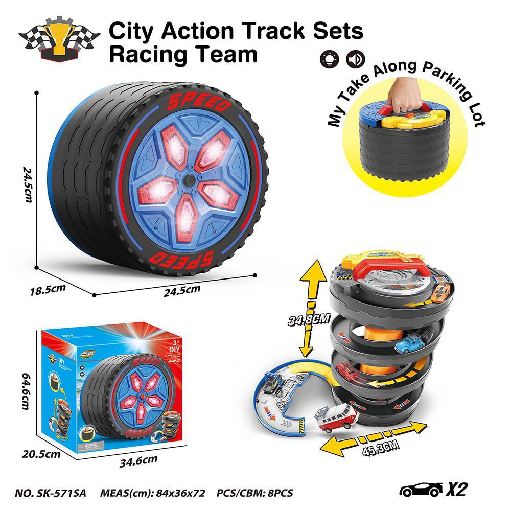 Children's Portable Transforming Tire Track Storage Parking Lot DIY Assembly Spinning Track Toy