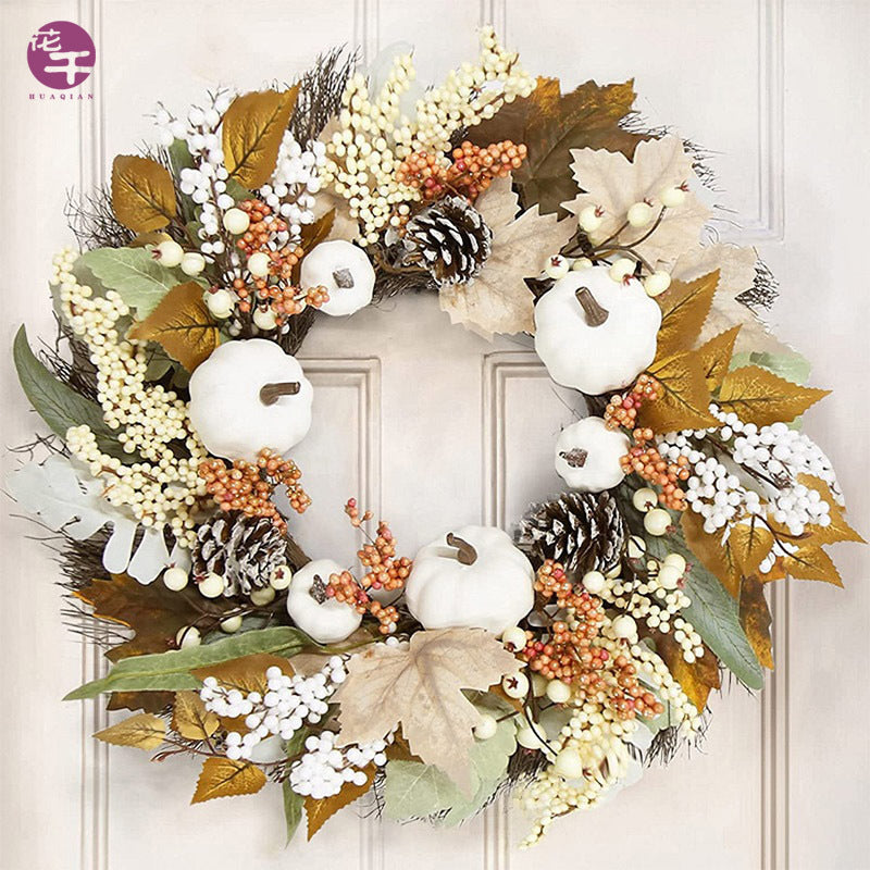 Thanksgiving Cotton Maple Leaf Pine Cone Wreath Garland