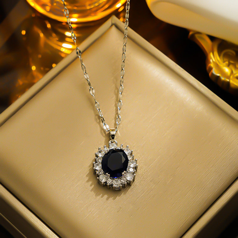 Chic Round Zirconia Necklace Women INS Clavicle Chain