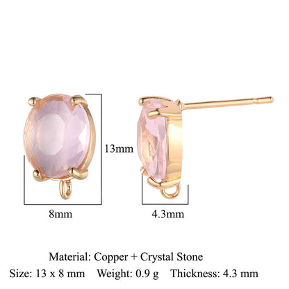 10 pcs/pack, drop-shaped brass crystal glass stud earrings.