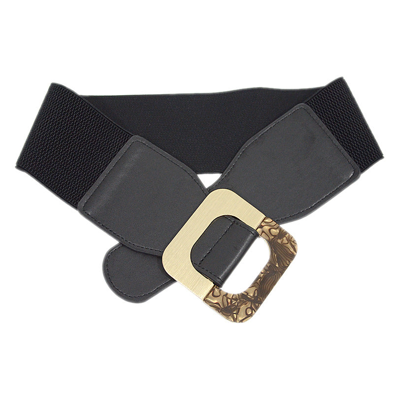 Amber pattern square buckle elastic wide waist seal