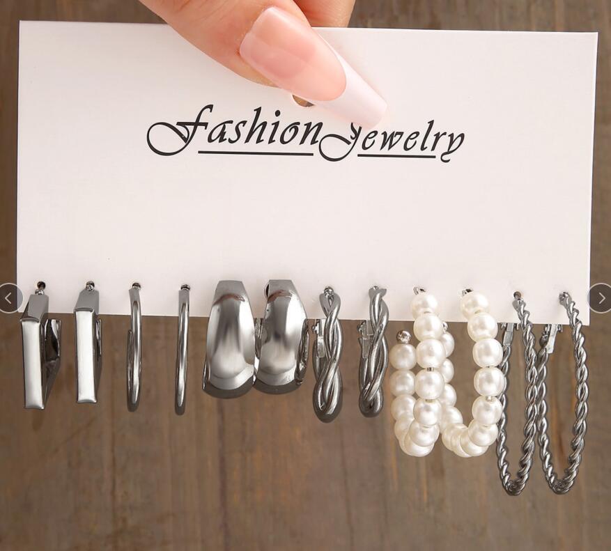 fashion Metal twist earrings set 6 pairs