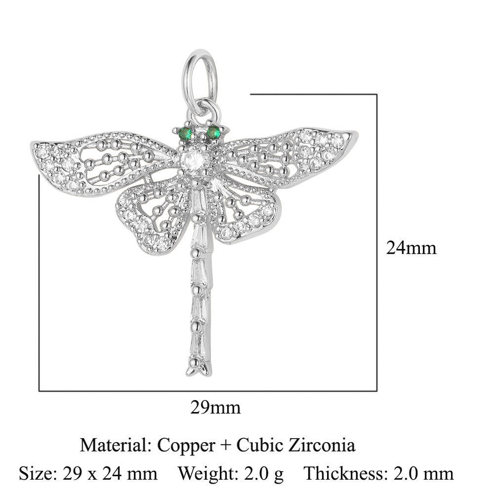 3 pcs/pack, crescent eye copper zircon dragonfly pendant.