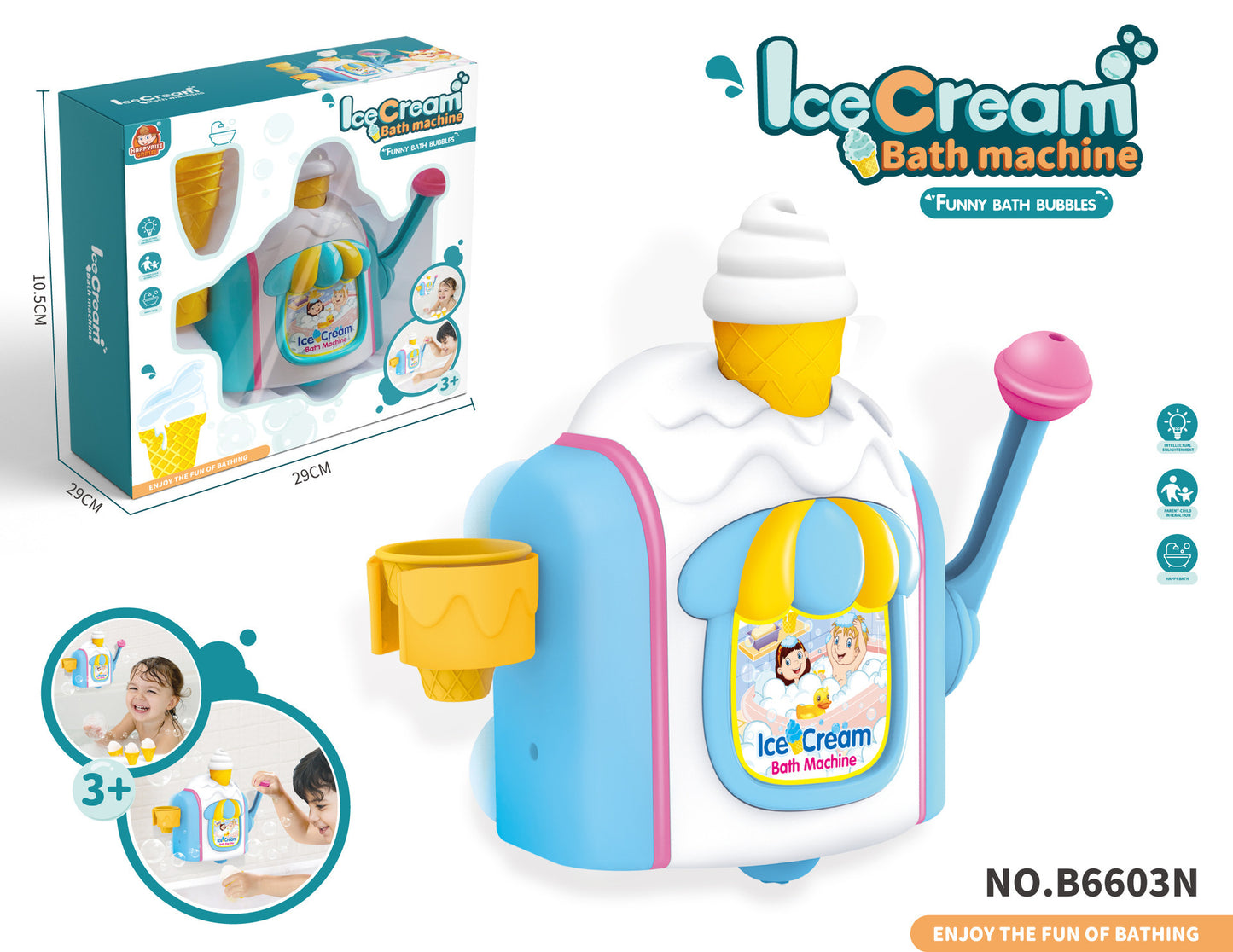 Children's Bath Ice Cream Bubble Machine Bath Play Toy Handheld Bubble Maker Ice Cream Machine