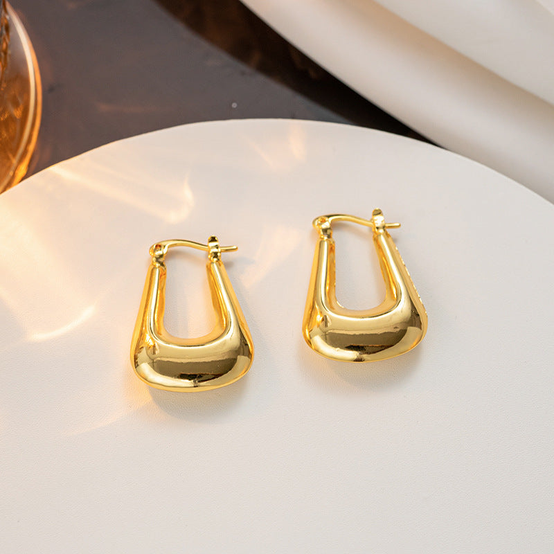 Fashion Hollow Bag Shape 18K Gold-plated Square Titanium Steel Earrings