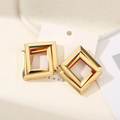 Metal simple rhombus double square stud earrings