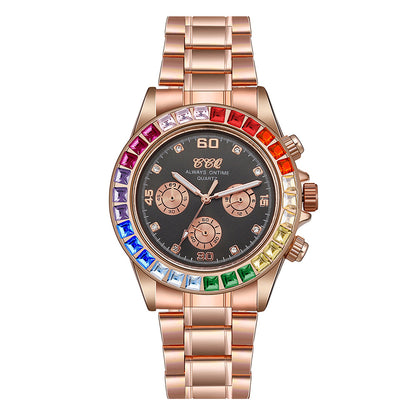 Reloj de hombre con diamantes de imitación multicolor estilo hip hop 