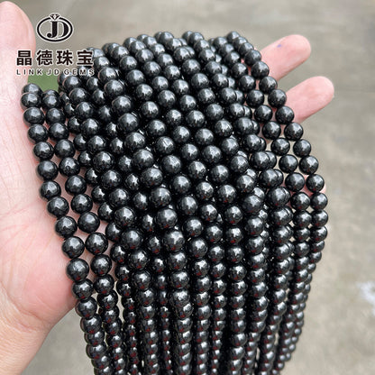 Natural black coal crystal loose beads obsidian round beads