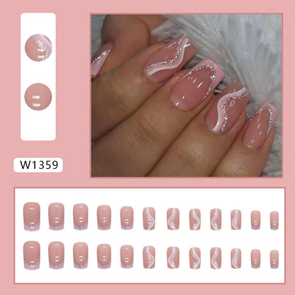 Pink and White Striped Square Fake Nails