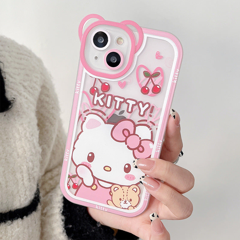 Apple 15 Pro Bear Ears Hello Kitty iPhone 12/11 Full Cover Cartoon