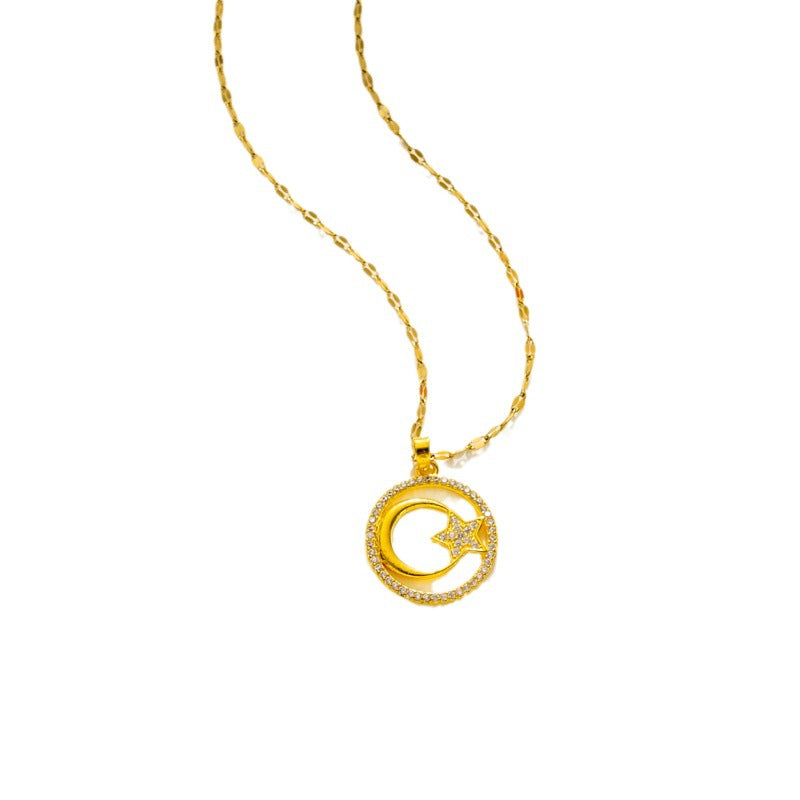 New Zircon Women's Jewelry Gold-Plated Collarbone Chain Star Moon Pendant Necklace