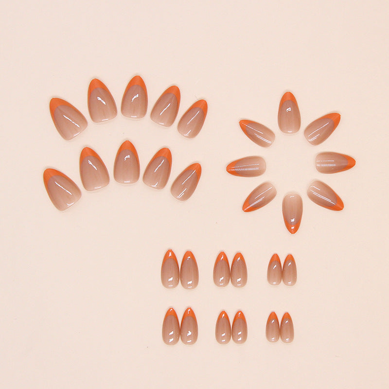 French Orange Short Almond Detachable Fake Nails