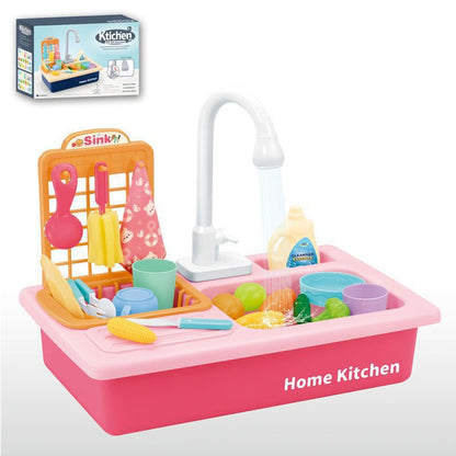 Children's Pretend Play Dishwasher with Dishwashing Basin, Circulating Water, Stove, Baby Pretend Play Kitchen Toy