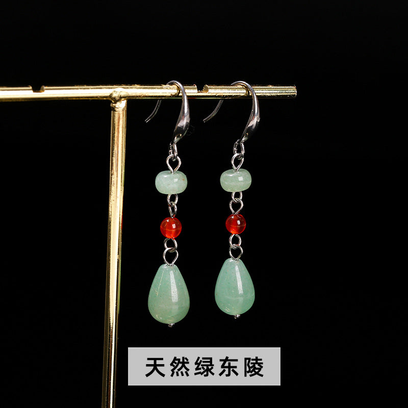 Natural green Dongling white agate water drop earrings