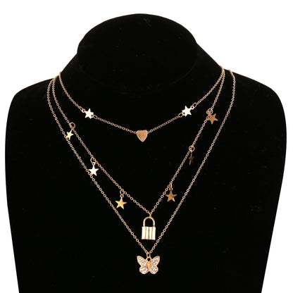 Gold Diamond Butterfly Pendant Necklace Creative Stacking