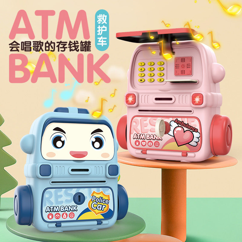 Children's Cartoon Bus Money Bank Toy with Lights and Sound