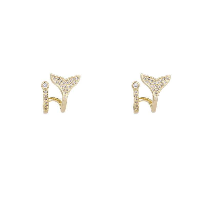 Diamond fishtail stud earrings double layer