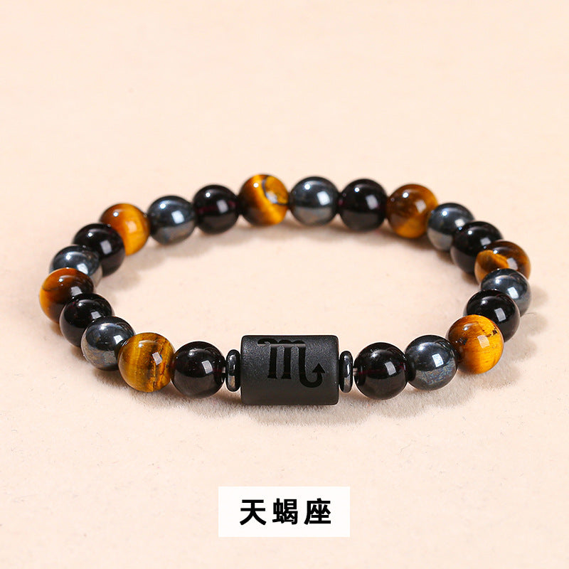 Natural yellow tiger's eye stone twelve constellations bracelet