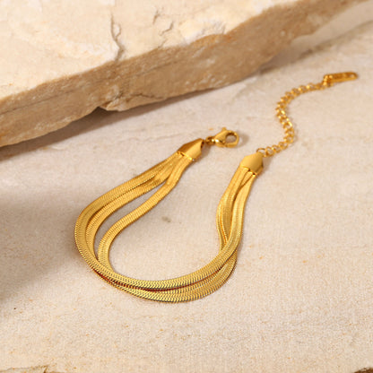 Three-layer exquisite flat snake chain wrist