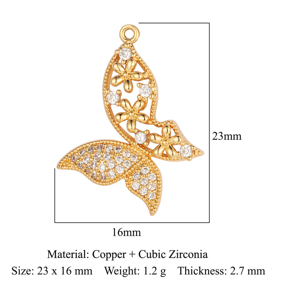 Cross butterfly copper zircon pendant.