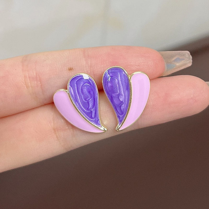 S925 silver needle drip glaze love earrings