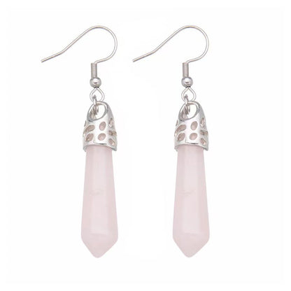 Crystal single point hexagonal column stainless steel earrings