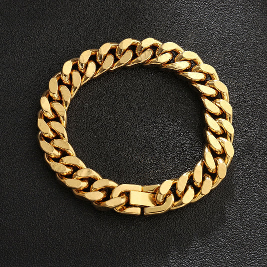 Hip Hop Cuban Chain Bracelet Men's Gold 11mm Encrypted