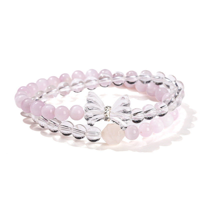 Natural purple lithium light with white crystal butterfly bracelet.