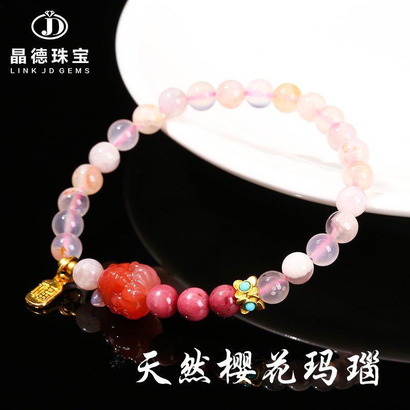 5A Natural Cherry Blossom Agate Redstone Bracelet