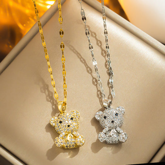 3D Bear Charm Necklace Women Exquisite INS Popular Clavicle Chain