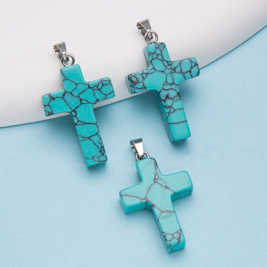 Natural Stone Cross Crystal Agate Pendant