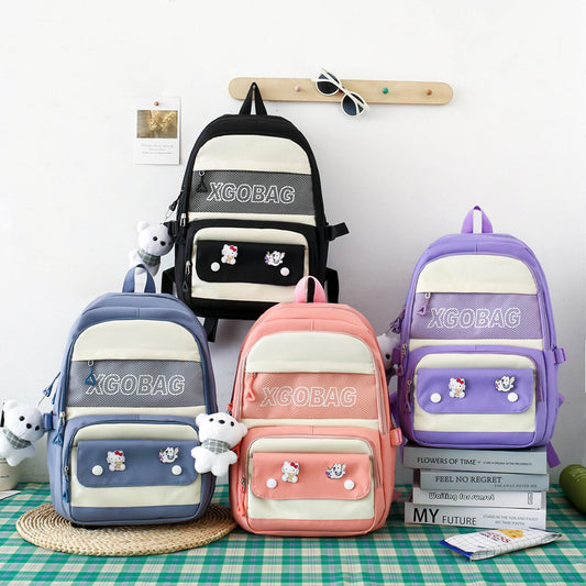 4-piece letter contrast large capacity backpack