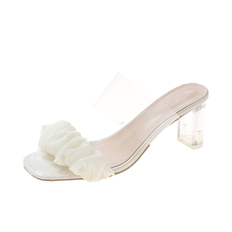 Transparent thick heel slippers women