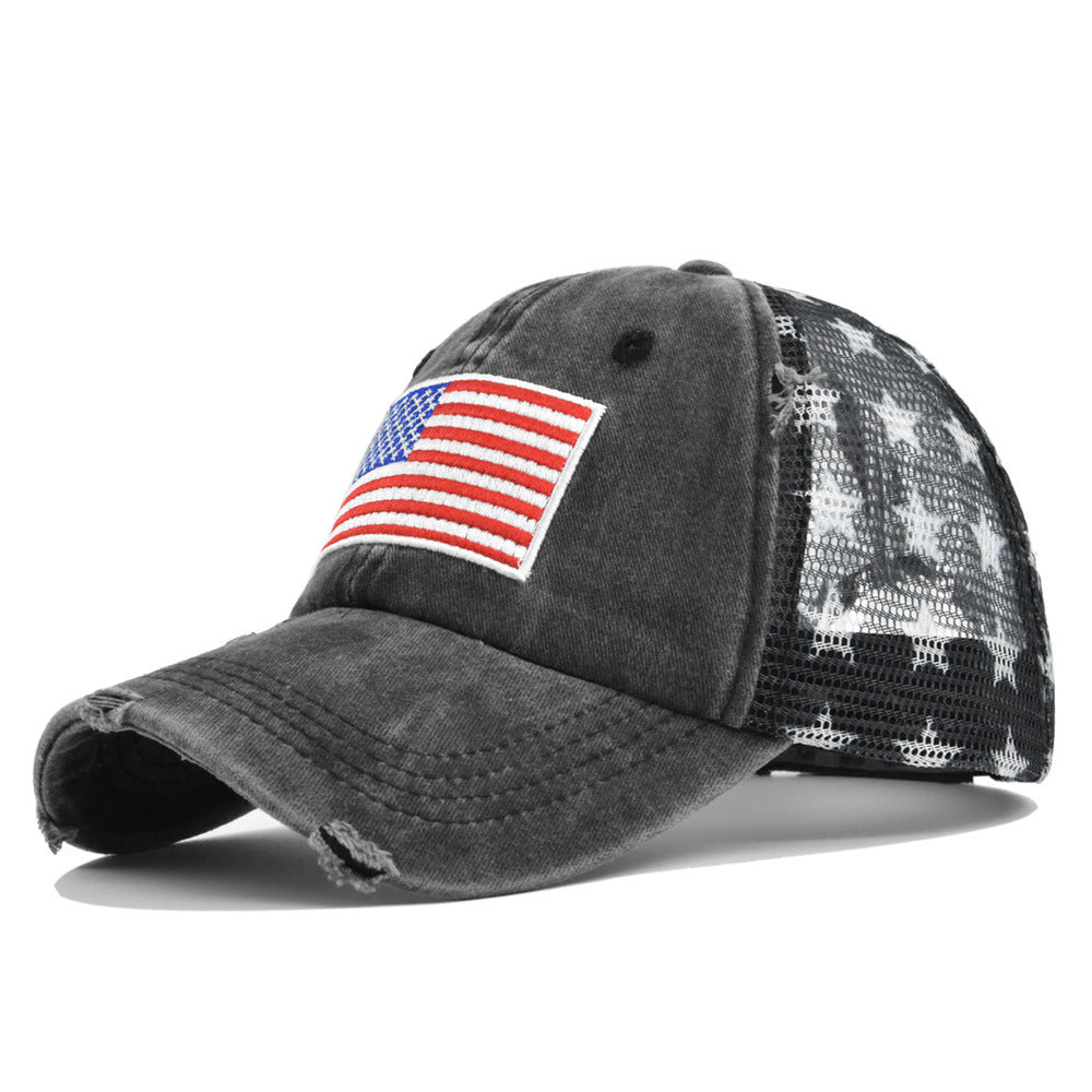 USA Flag Embroidered Mesh Cap, Star Baseball Hat