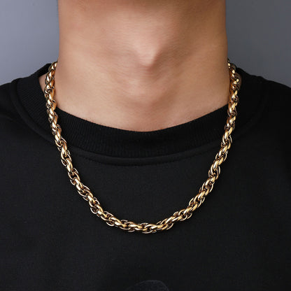 Hip Hop Cuban Chain Necklace Stainless Steel Gold