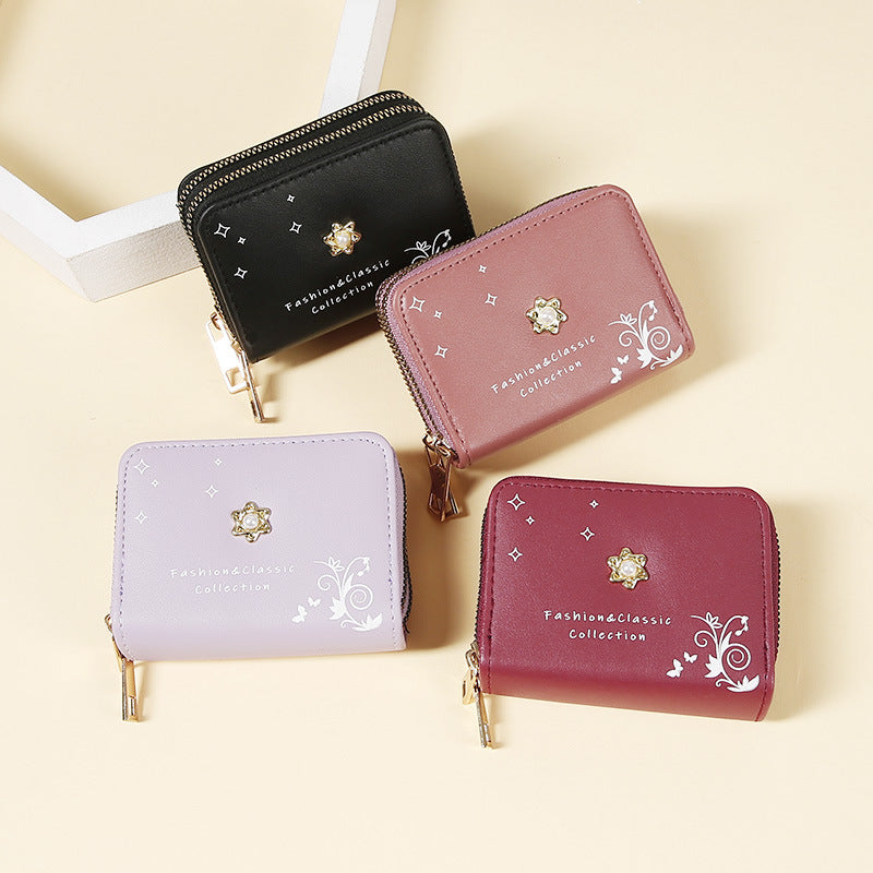 Short cute pearl print wallet